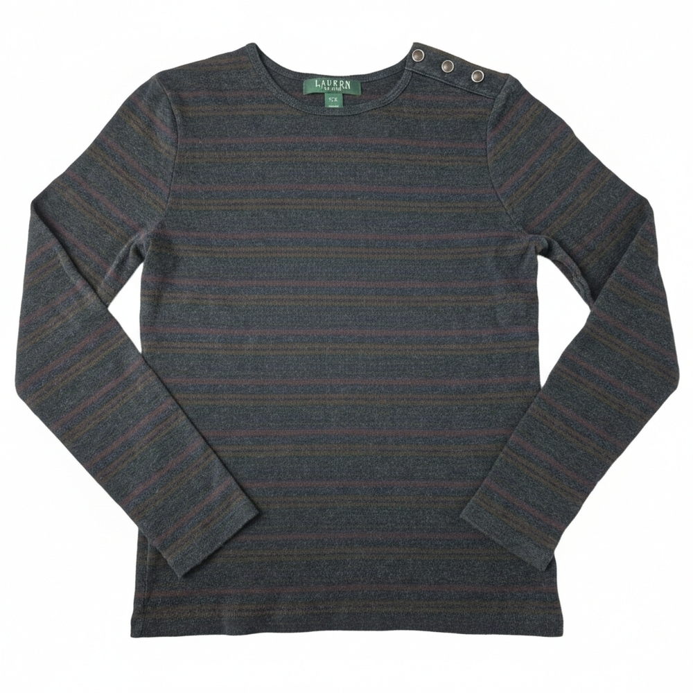 Lauren Ralph Lauren Petite Striped Cotton Button Shoulder Sweater P/S